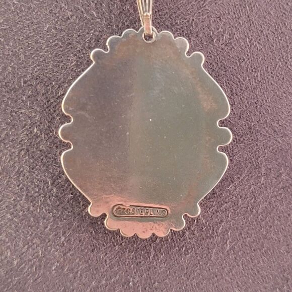 Vintage Sterling Green Blue Chalcedony Art Deco Bezel Pendant - Picture 8 of 8